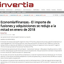 El importe de fusiones y adquisiciones se redujo a la mitad en enero de 2018